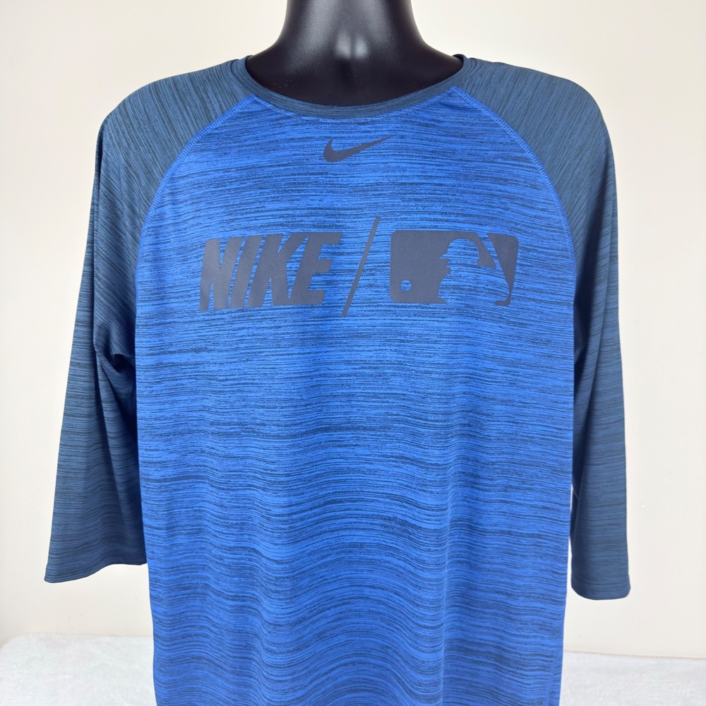 Nike MLB Dri-FIT 3/4 Sleeve Baseball Shirt Blue Heather AA8260-480 Mens Large
